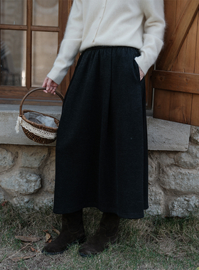 Botanique植物学羊毛桑蚕丝醋酸针织尼橡筋腰半身裙