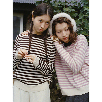 Botanique植物学“济州岛冬日”美丽诺羊毛条纹毛衣