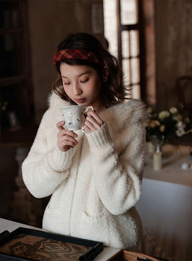 Botanique植物学“软绵绵”美利奴羊毛圈圈可脱卸毛领拉链外套