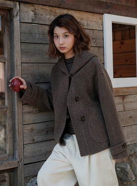 Botanique植物学 “椰子摩卡”100%羊毛双面尼连帽外套