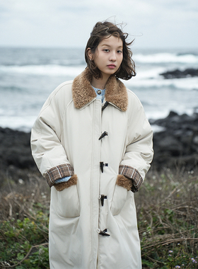 Botanique植物学济州岛冬日 90白鸭绒牛角扣可拆卸毛领长款羽绒服