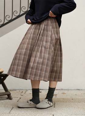 【现货】Botanique植物学 巧克力格纹 复古氛围感格纹伞裙半身裙