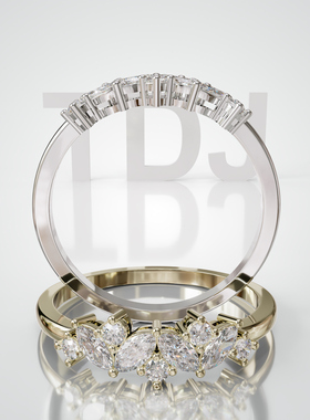 18K金马眼形群镶花冠戒指定制