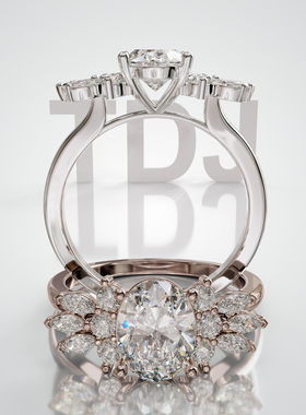 18K金轻奢椭圆主石群镶婚戒定制