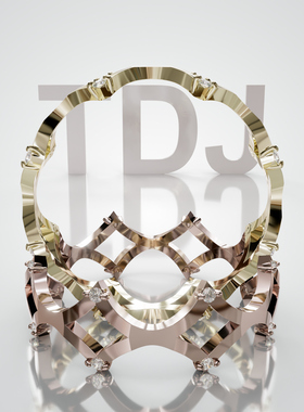 壹钻珠宝18K金几何镂空镶石戒指