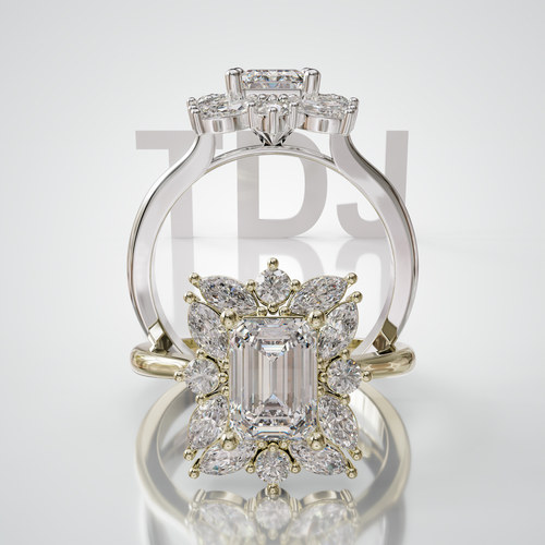 18K金祖母绿星芒群镶定制婚戒