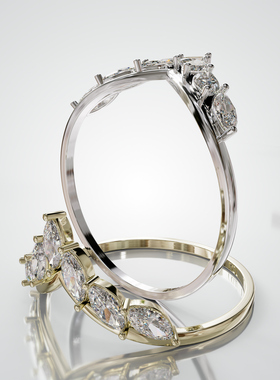 壹钻18K金马眼石V形排戒定制