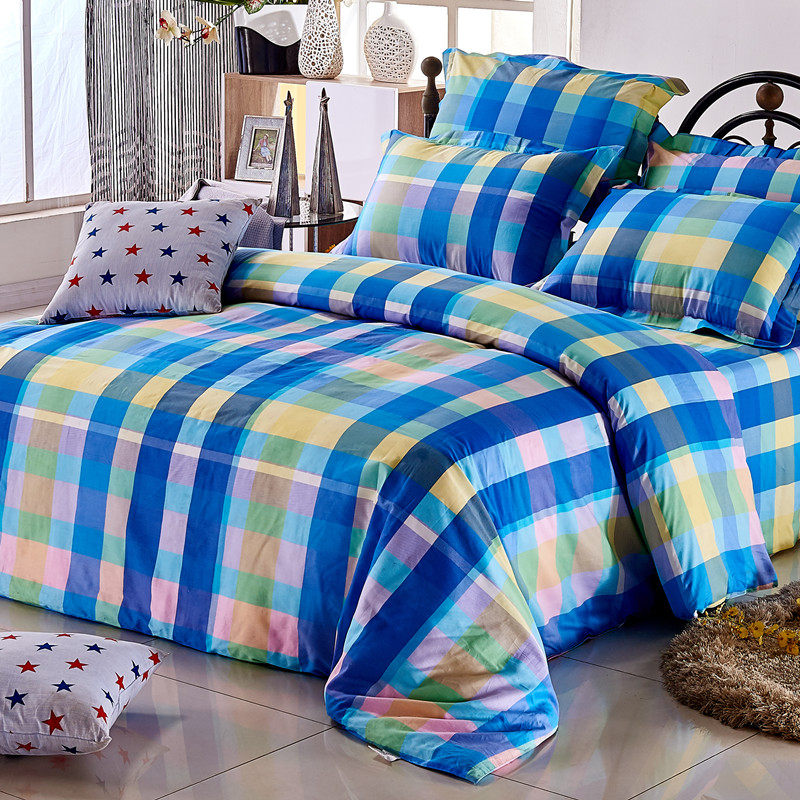 蓝色格子纯棉斜纹床单单件1.8/2m床双人床单 学生宿舍单人床单被