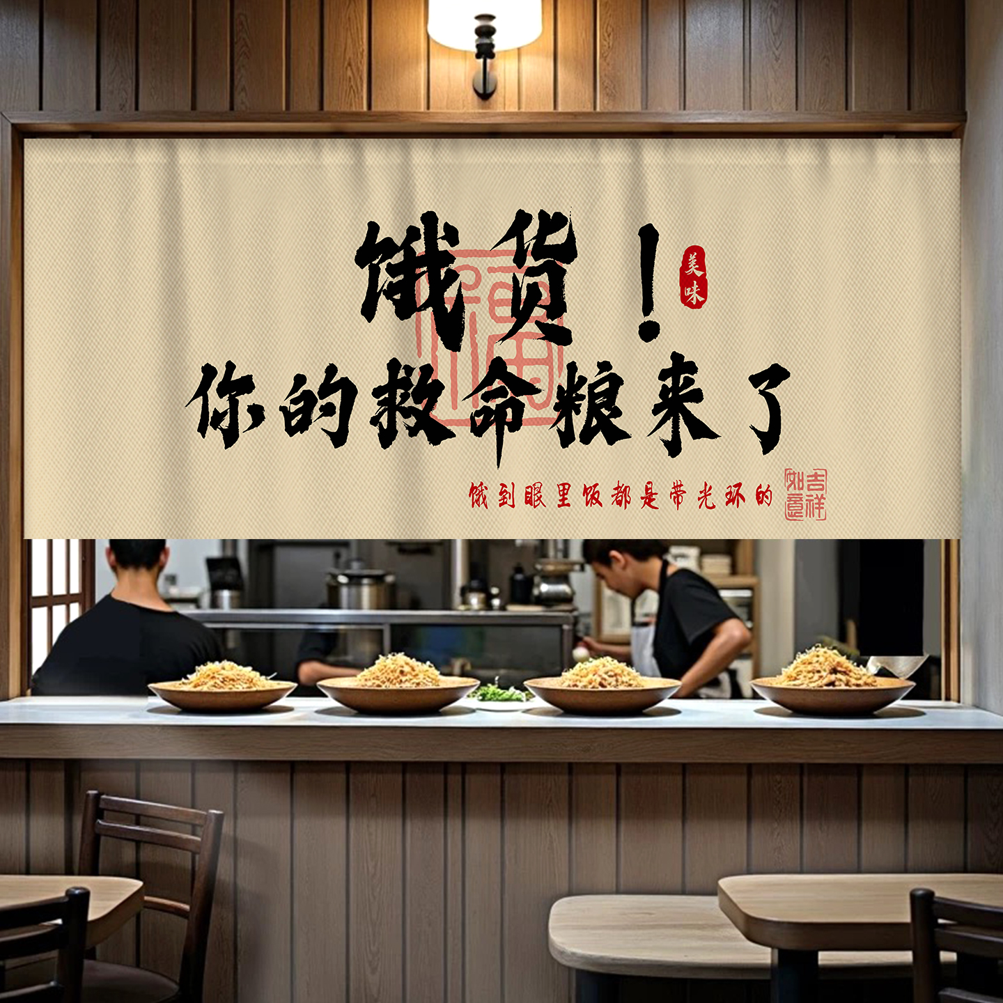 餐饮饭店厨房出餐口遮挡帘取餐传菜口隔断布帘半截店铺商用免打孔