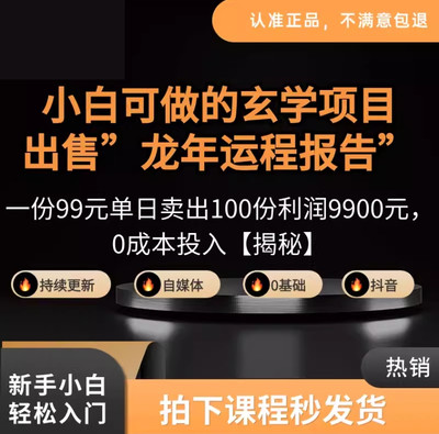 2024年小白可做的xuan学项目，出售”龙年运程报告”一份99元单日