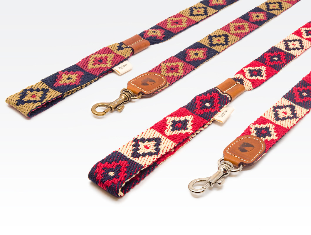 buddys 西班牙进口编织复古狗项圈牵引绳套装超宽有机棉 petisan