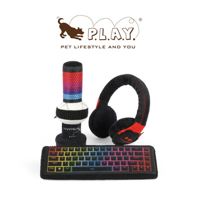 新品电竞系列 发声毛绒玩具美国PLAY联名HyperX机械键盘收音麦Pet