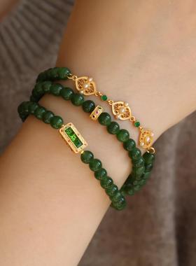 高端定制天然碧玉多圈搭配纯银绿碧玺如意链条手链项链两用款