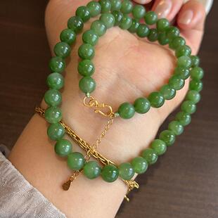 春天的绿天然碧玉项链简约配冰透的品质高端无黑点纯银鎏金延长链