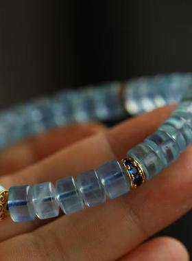 高端定制天然海蓝宝直切手链搭配锆石配珠超美的撞色灵气而又高级