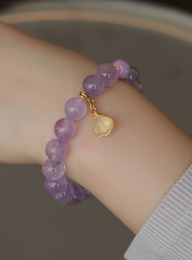 天然薰衣草紫水晶手链搭配珐琅彩极光星空配饰纯银鎏金镶嵌白水晶