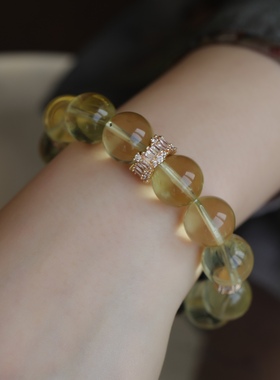 收藏级天然黄水晶手链超美的柠檬黄情头的美搭配微镶锆石配饰