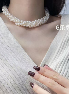 配毛衣小香外套很好看名媛千金4-8mm小香风多股清新淡水珍珠项链