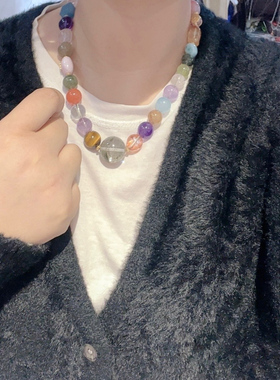 水晶多宝塔链天然绿幽灵搭配红胶花紫水晶黄水晶发金海蓝宝闪灵钻