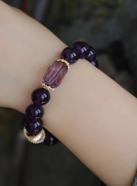 高端定制紫气东来天然紫水晶手链搭配紫水晶磨面随形锆石扭转乾坤