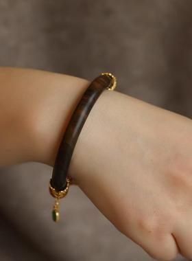 古天然沉香半镯纯银鎏金镶嵌碧玉南红和田玉青金石碧玉珐琅彩葫芦