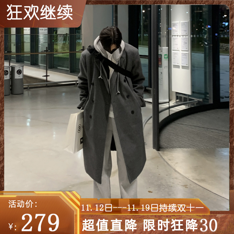 秋冬季新款毛呢大衣男韩版中长款潮流加厚呢外套英伦风高级呢风衣