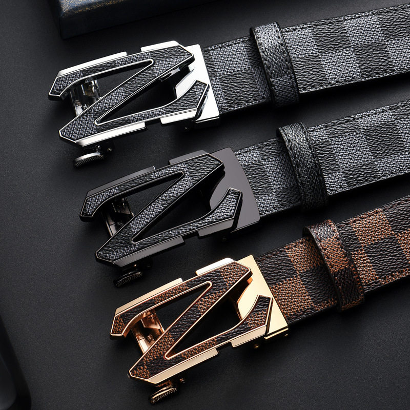 头层牛皮格子纹皮带工厂直销男式腰带潮轻奢中青年裤带男士皮带