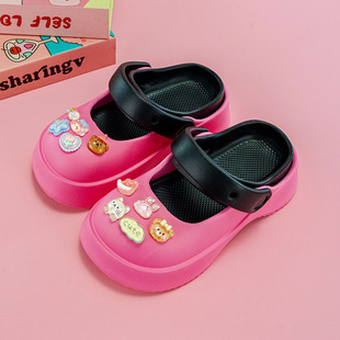 卡通糖果色动物头女童洞洞鞋 亲子外穿时尚 穿搭拖鞋 防滑增高包头鞋
