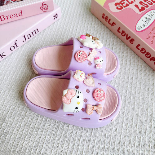 新款爆款卡通小熊kt猫百搭男童EVA拖鞋时尚双拼软底防滑凉鞋