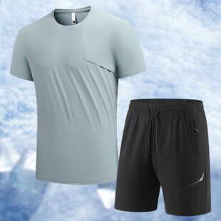冰丝运动套装 两件套健身跑步休闲套装 男速干透气短袖 短裤 T恤 夏季