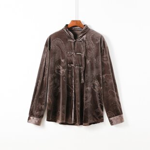 新中式盘扣小众设计龙纹暗花金丝绒衬衫夹克外套男JK27-P68控88