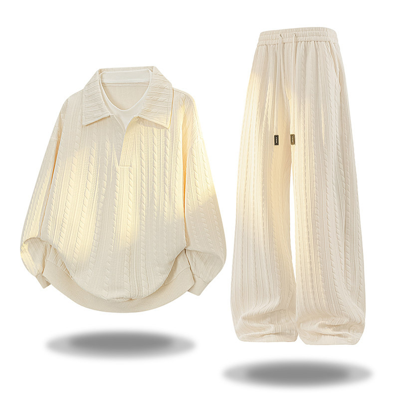 春秋爆款卫衣卫裤套装宽松翻领假两件打底衫公版二开大码两件套