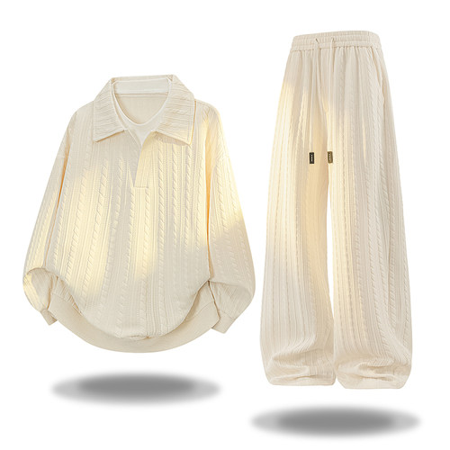 春秋爆款卫衣卫裤套装宽松翻领假两件打底衫公版二开大码两件套