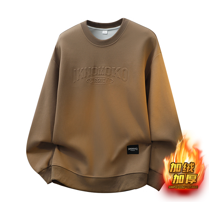 QP-T15款【工厂直供】3D光影图爆款透气大码圆领麂皮绒钢印卫衣新