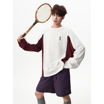 6XL-M 美式潮牌印花长袖t恤男拼接撞色卫衣男上衣服 CX3009-特P50