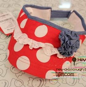 幼小童夏季新款帽子 儿童夏空顶帽 女童红色白点太阳帽 遮阳帽1