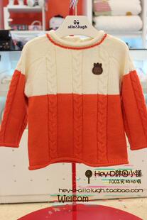 幼小童韩版童装 儿童春秋线衣 秋冬男女童乳白红色拼接棉线毛衣