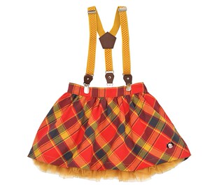 幼小童韩版童装儿童半身裙女童黄格子多层裙子女宝蓬蓬半裙+背带
