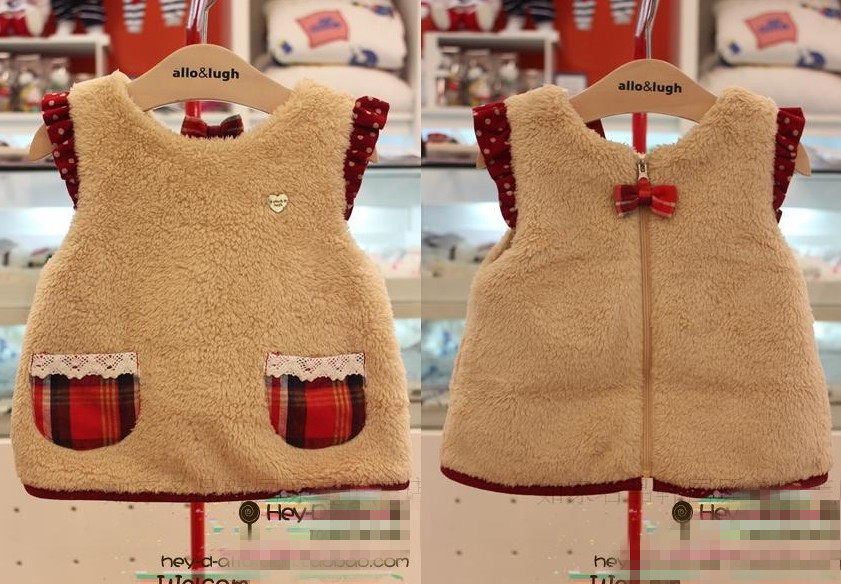 幼小童韩版阿路童装儿童加厚马甲女童秋冬毛绒挂里背心后拉链坎肩