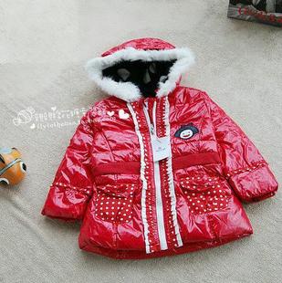 幼小童韩版童装儿童红色收腰羽绒服女童连帽防雨绸羽绒厚外套