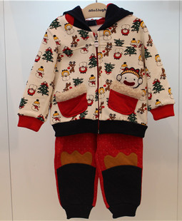 幼小童韩版童装 儿童套装 男童拉绒连帽外套长裤套装 秋冬套装