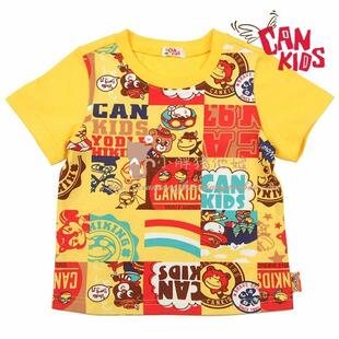 童装CAKIDS 夏装新款男女童 黄色满印纯棉圆领短袖t恤