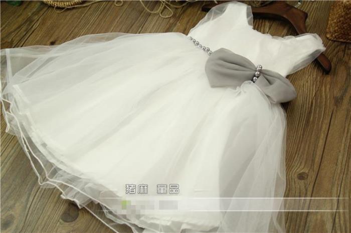 夏季珍珠蝴蝶结儿童纯色超仙纱裙