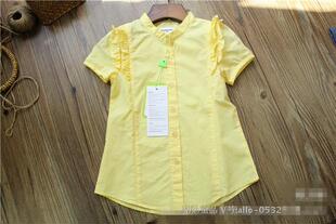 韩版童装女童夏季飞边短袖衬衫女孩立领上衣夏季衬衣公主百搭衬衫