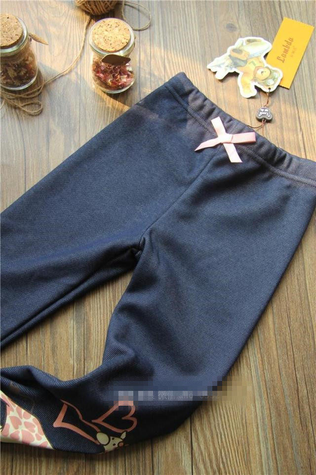 童装 秋冬款女童加绒打底裤 女宝加厚仿牛仔打底长裤