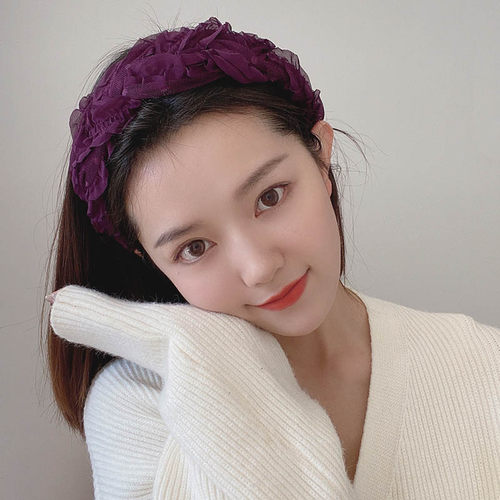 甜美超仙紫色褶皱宽边舒适发箍女