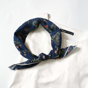 芭芭拉家 日系森系百搭棉麻小领巾小清新印花方巾围巾可做发带