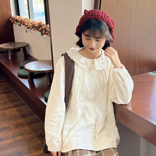 冬季加绒加厚精致刺绣娃娃衫上衣