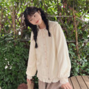 奶油杏色蕾丝花边娃娃领衬衫 秋冬加绒加厚纯棉提花面料内搭上衣