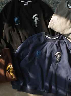 Battles 摇粒绒刺绣圆领卫衣重磅保暖美式宽松休闲秋冬套头